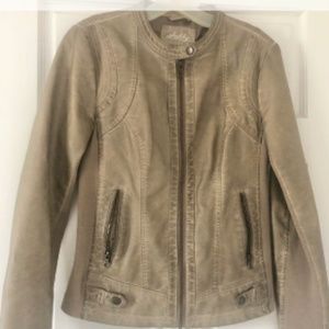 Sebby Faux Leather Jacket Fully loaded with stretchy fabric side panels down the